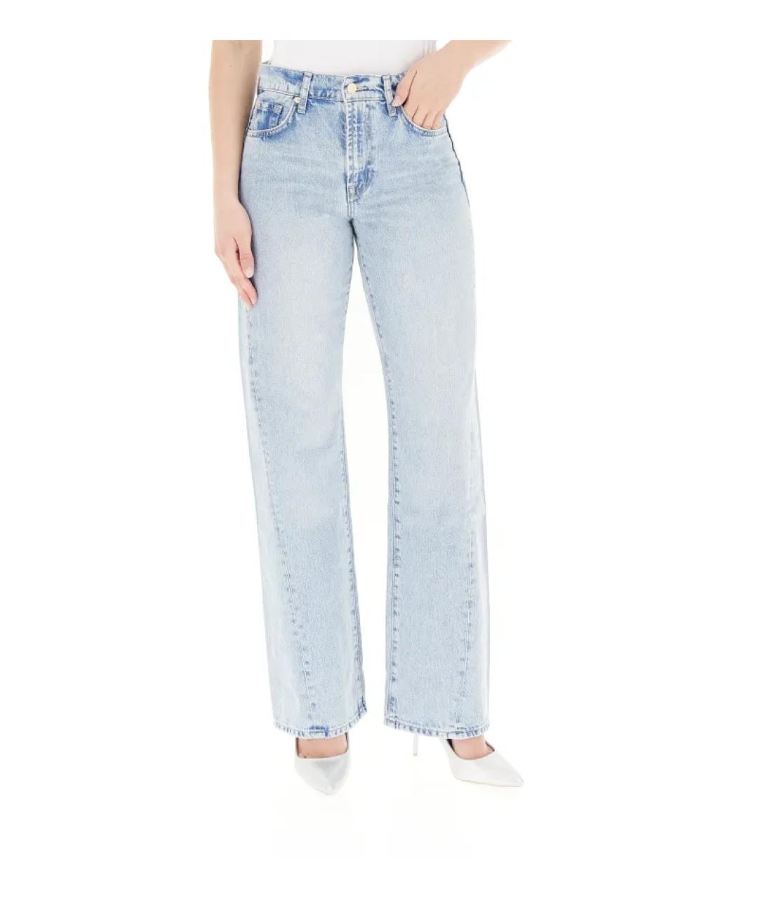 7 FOR ALL MANKIND Голубые хлопковые прямые джинсы, фото 5