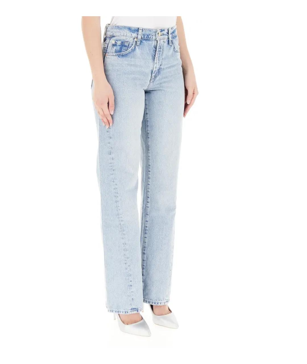 7 FOR ALL MANKIND Голубые хлопковые прямые джинсы, фото 6