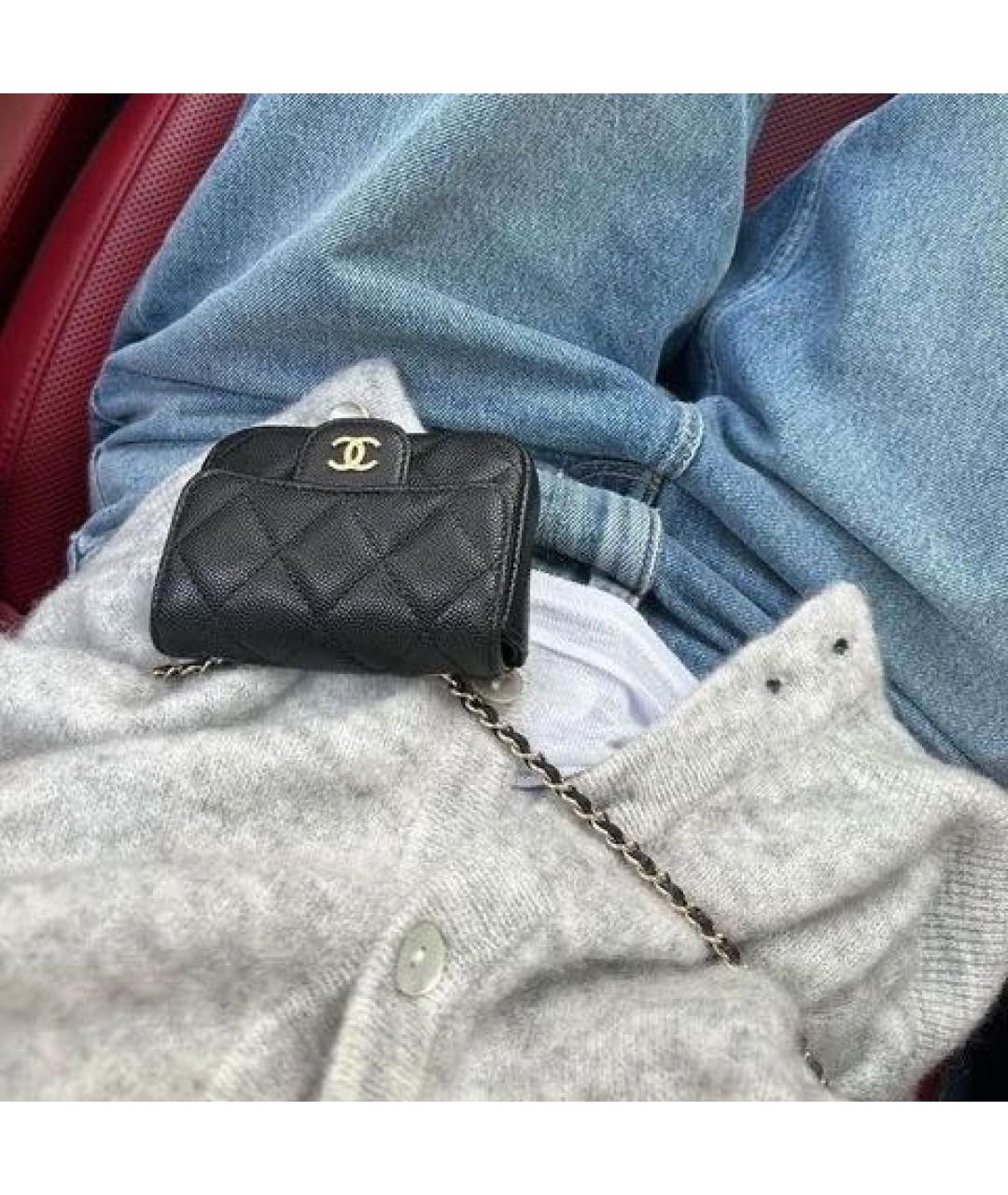 CHANEL Черный кожаный кошелек, фото 5