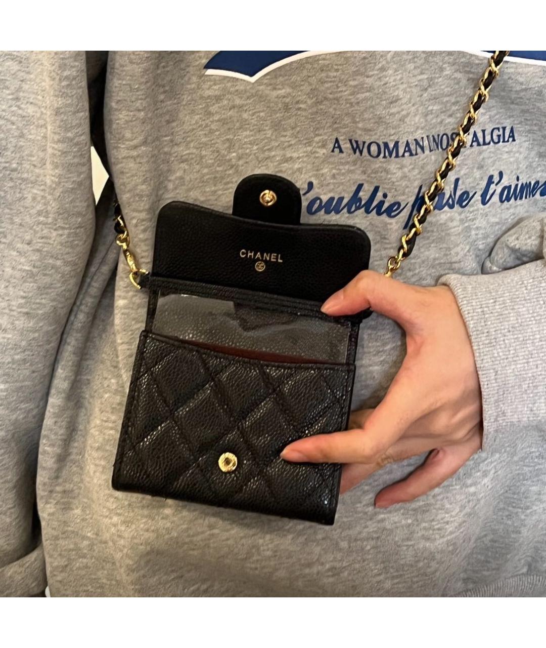 CHANEL Черный кожаный кошелек, фото 7