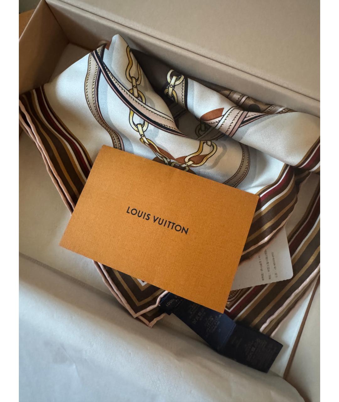 LOUIS VUITTON Коричневый шелковый платок, фото 4