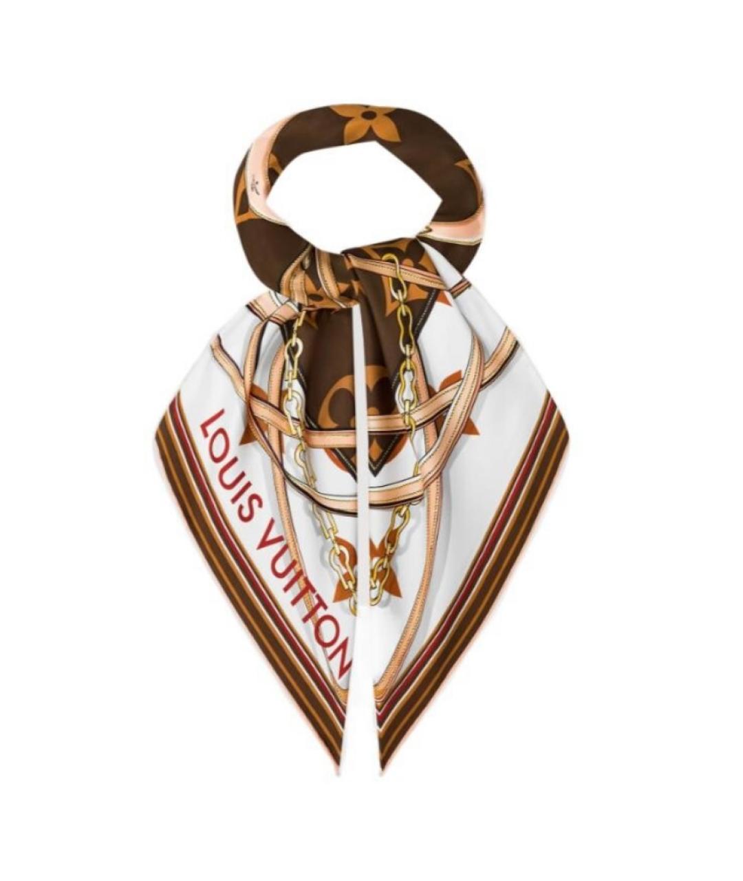 LOUIS VUITTON Коричневый шелковый платок, фото 7