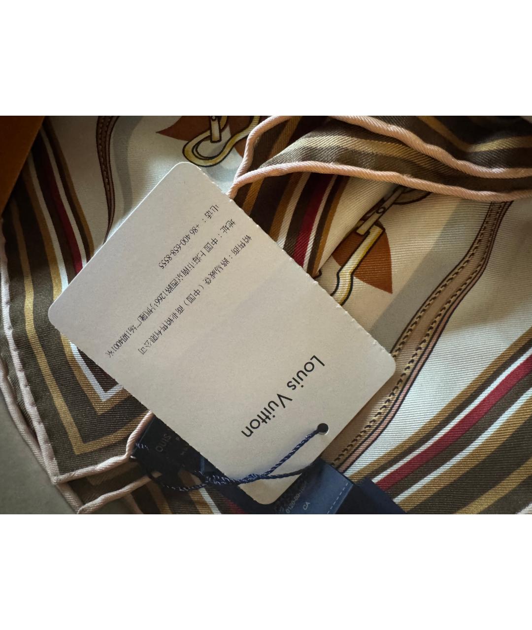 LOUIS VUITTON Коричневый шелковый платок, фото 5