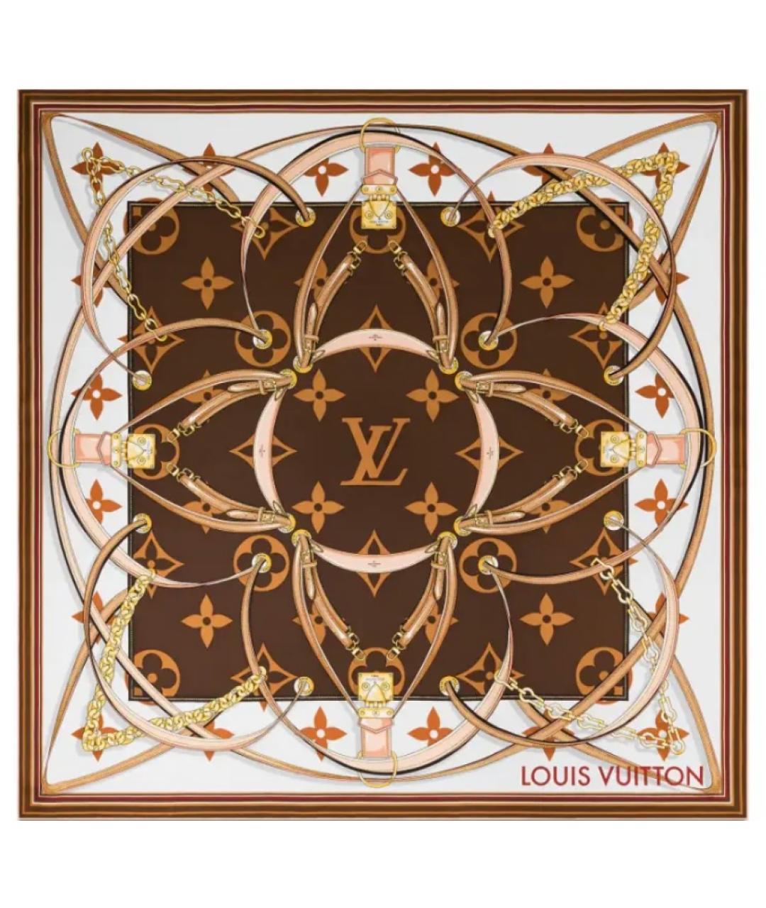 LOUIS VUITTON Коричневый шелковый платок, фото 1
