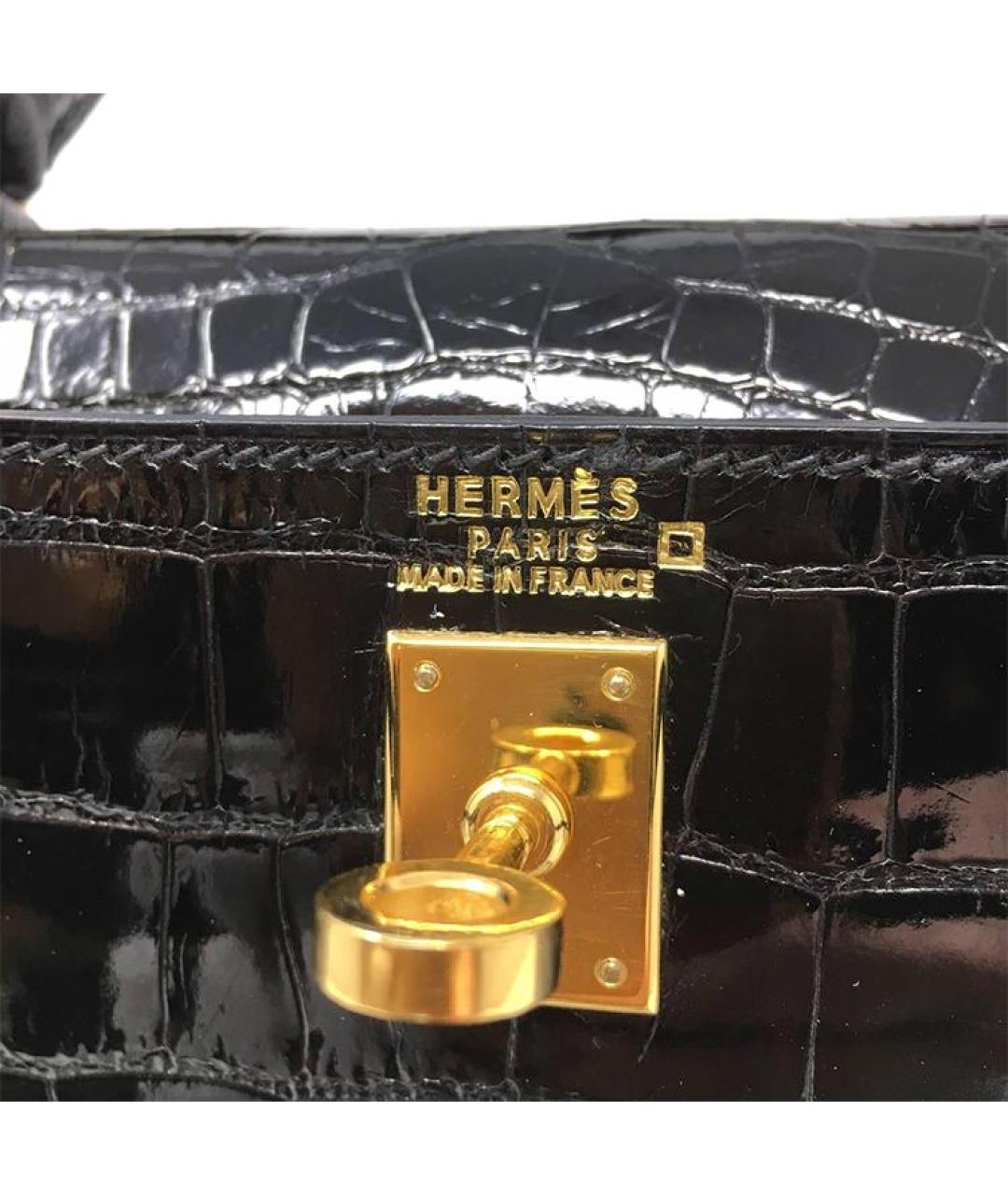 HERMES Черная сумка с короткими ручками из экзотической кожи, фото 6