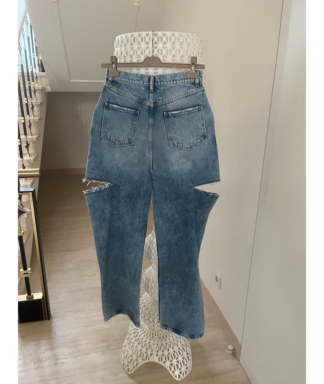 MAISON MARGIELA Голубые хлопковые прямые джинсы, фото 3