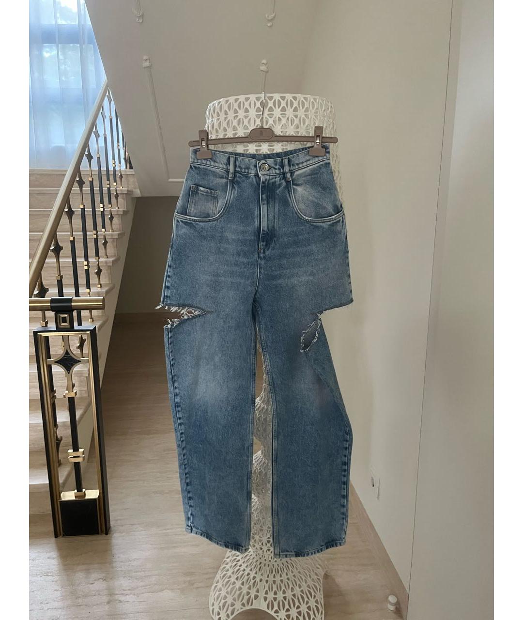 MAISON MARGIELA Голубые хлопковые прямые джинсы, фото 9