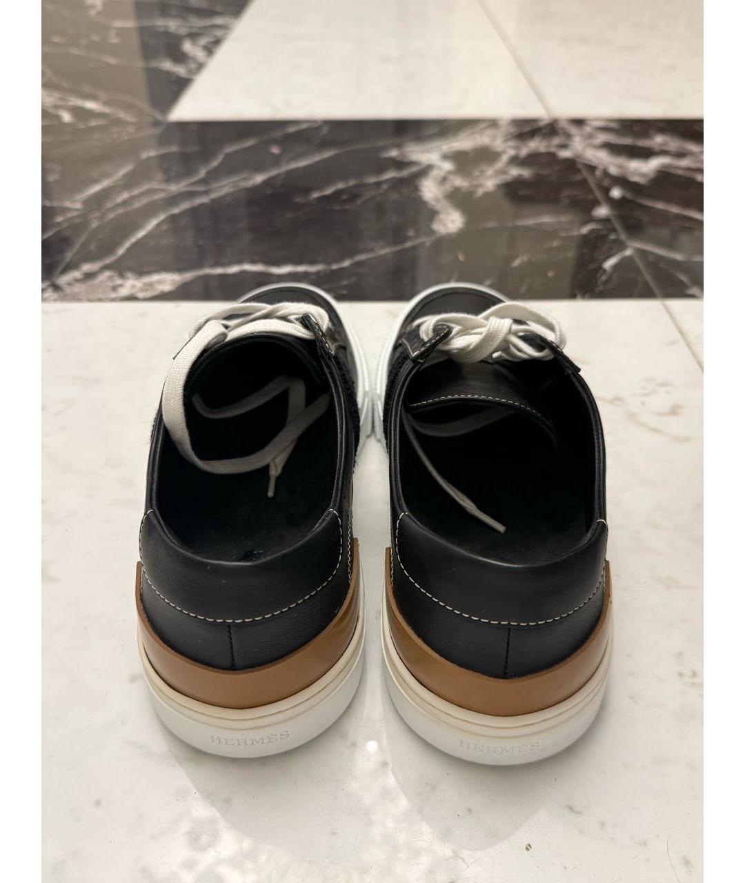 HERMES Черные кожаные низкие кроссовки / кеды, фото 4