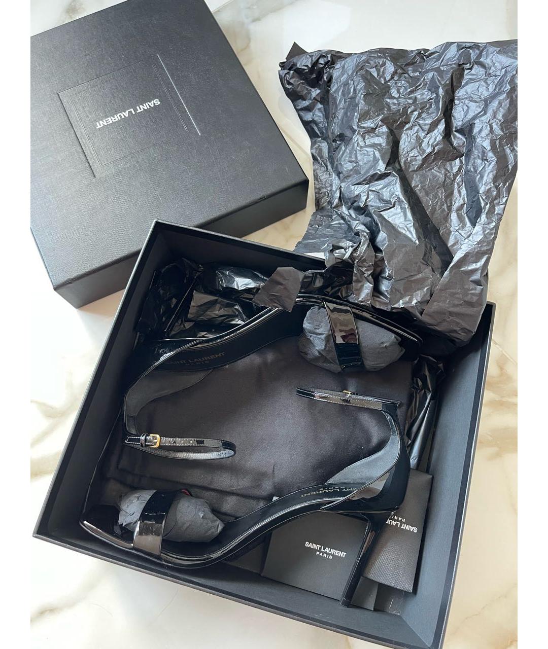 SAINT LAURENT Черные босоножки из лакированной кожи, фото 5