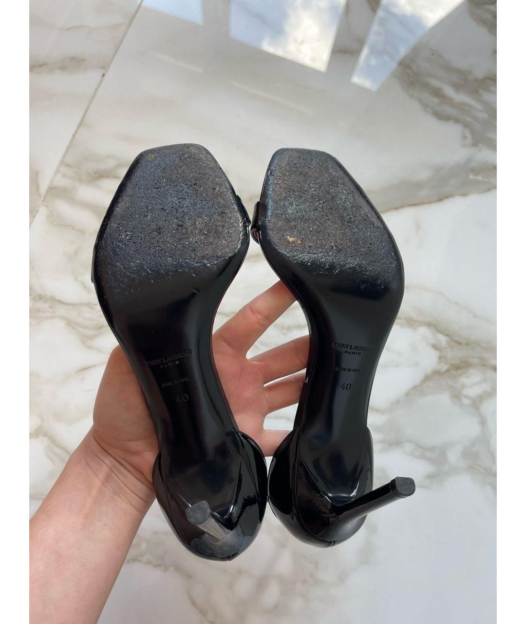 SAINT LAURENT Черные босоножки из лакированной кожи, фото 7