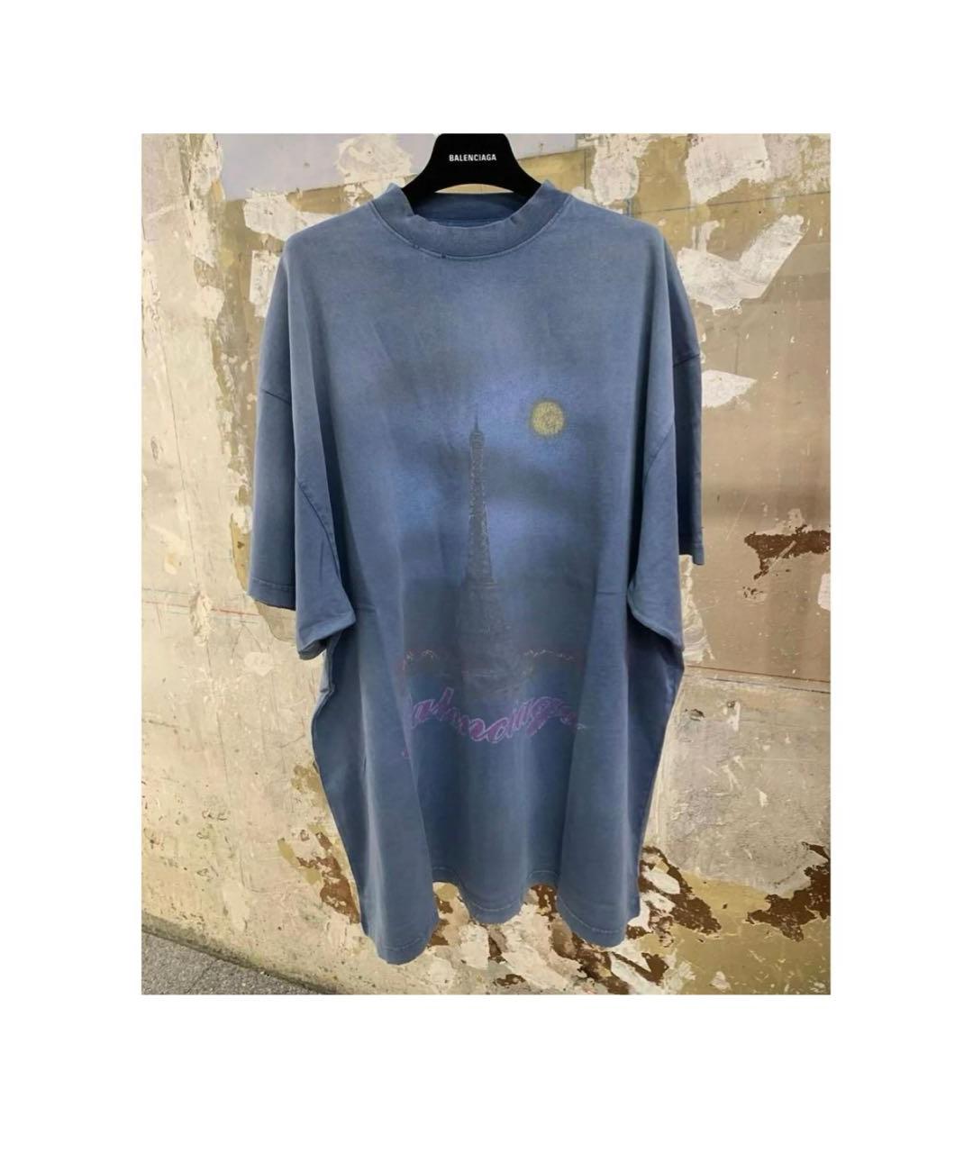 BALENCIAGA Голубая хлопковая футболка, фото 3