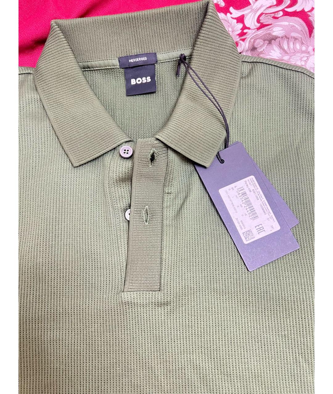 HUGO BOSS Зеленые хлопко-полиэстеровое поло с коротким рукавом, фото 3