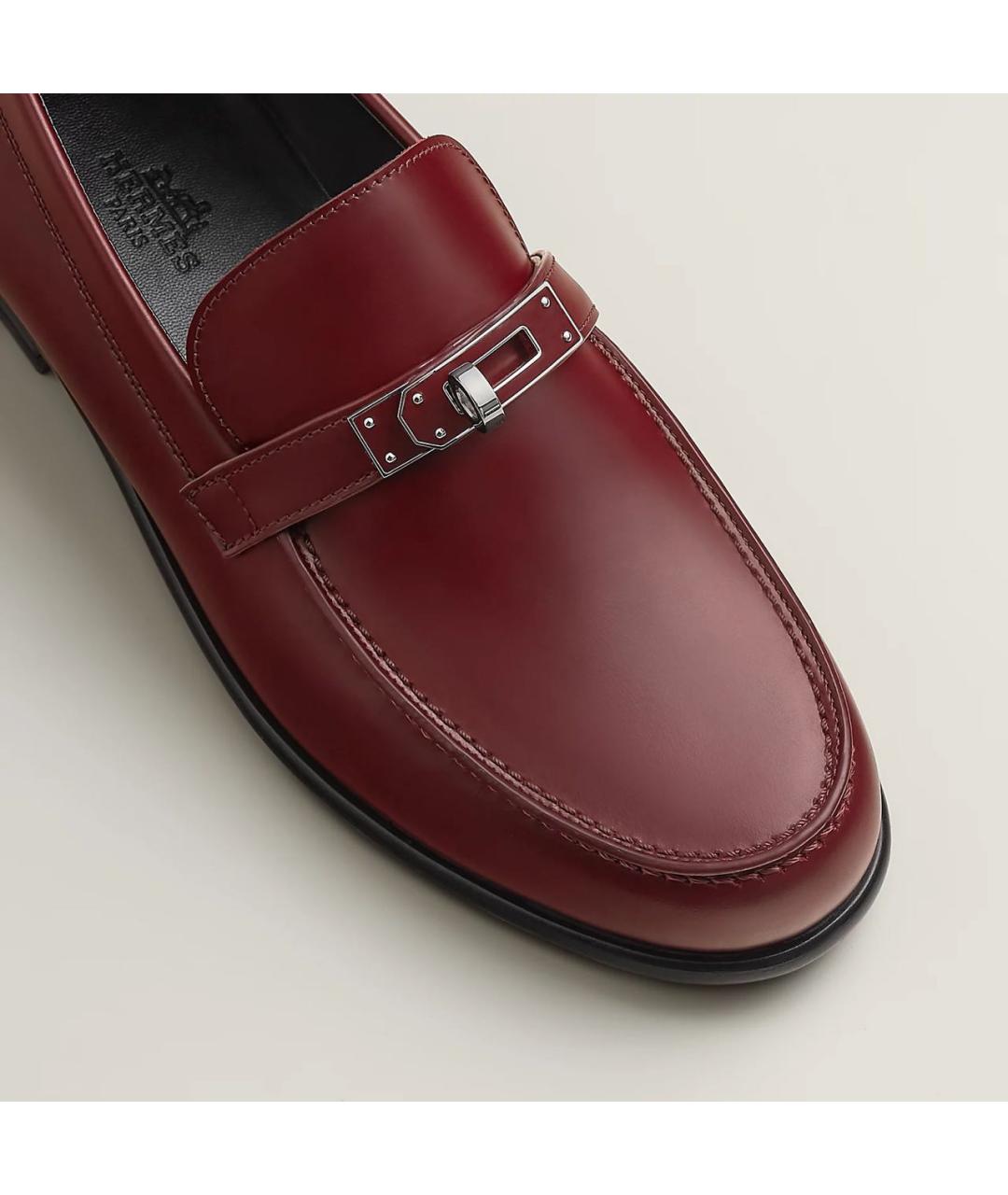 HERMES Бордовые кожаные мокасины, фото 5