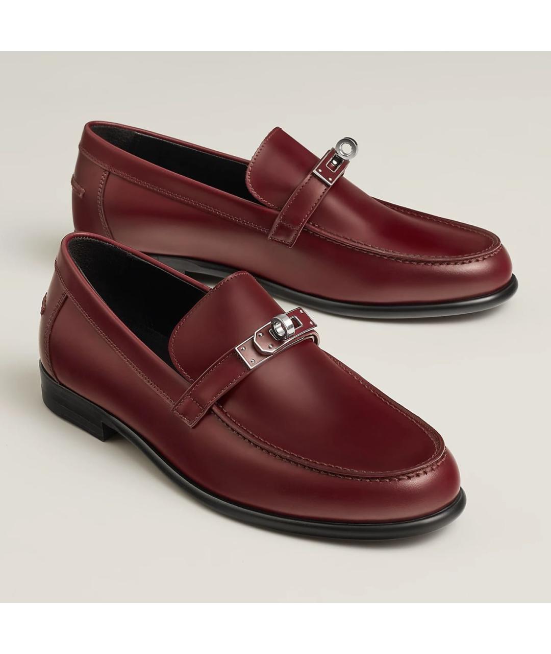 HERMES Бордовые кожаные мокасины, фото 3