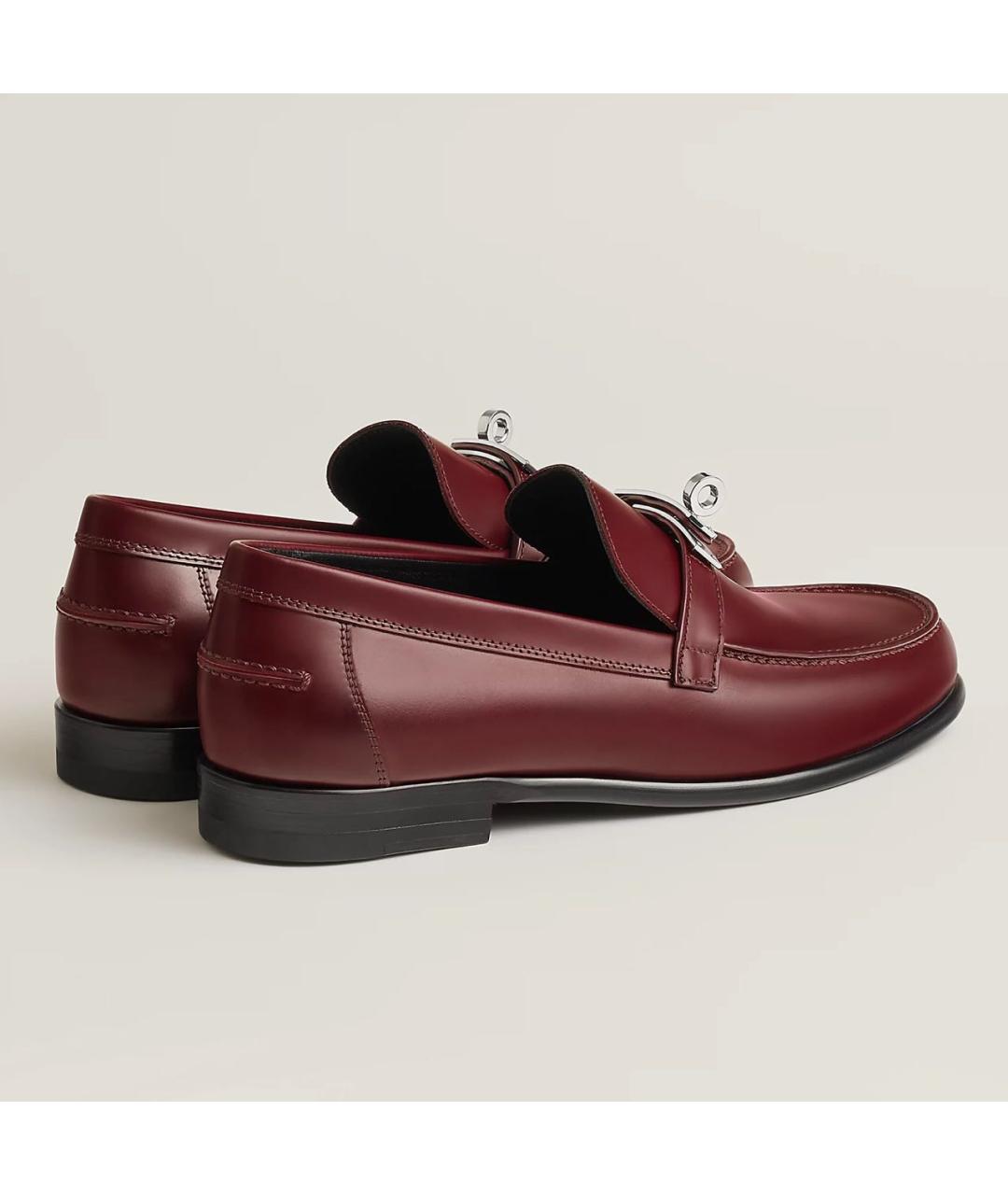 HERMES Бордовые кожаные мокасины, фото 4