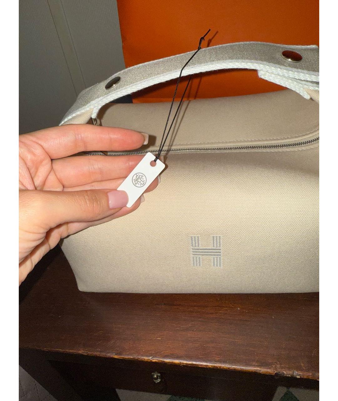 HERMES Бежевая хлопковая косметичка, фото 4