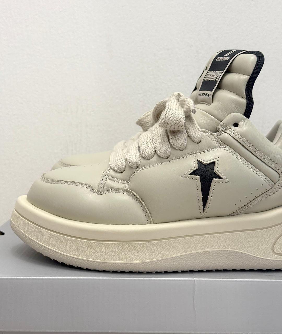 RICK OWENS DRKSHDW Бежевые кожаные низкие кроссовки / кеды, фото 4