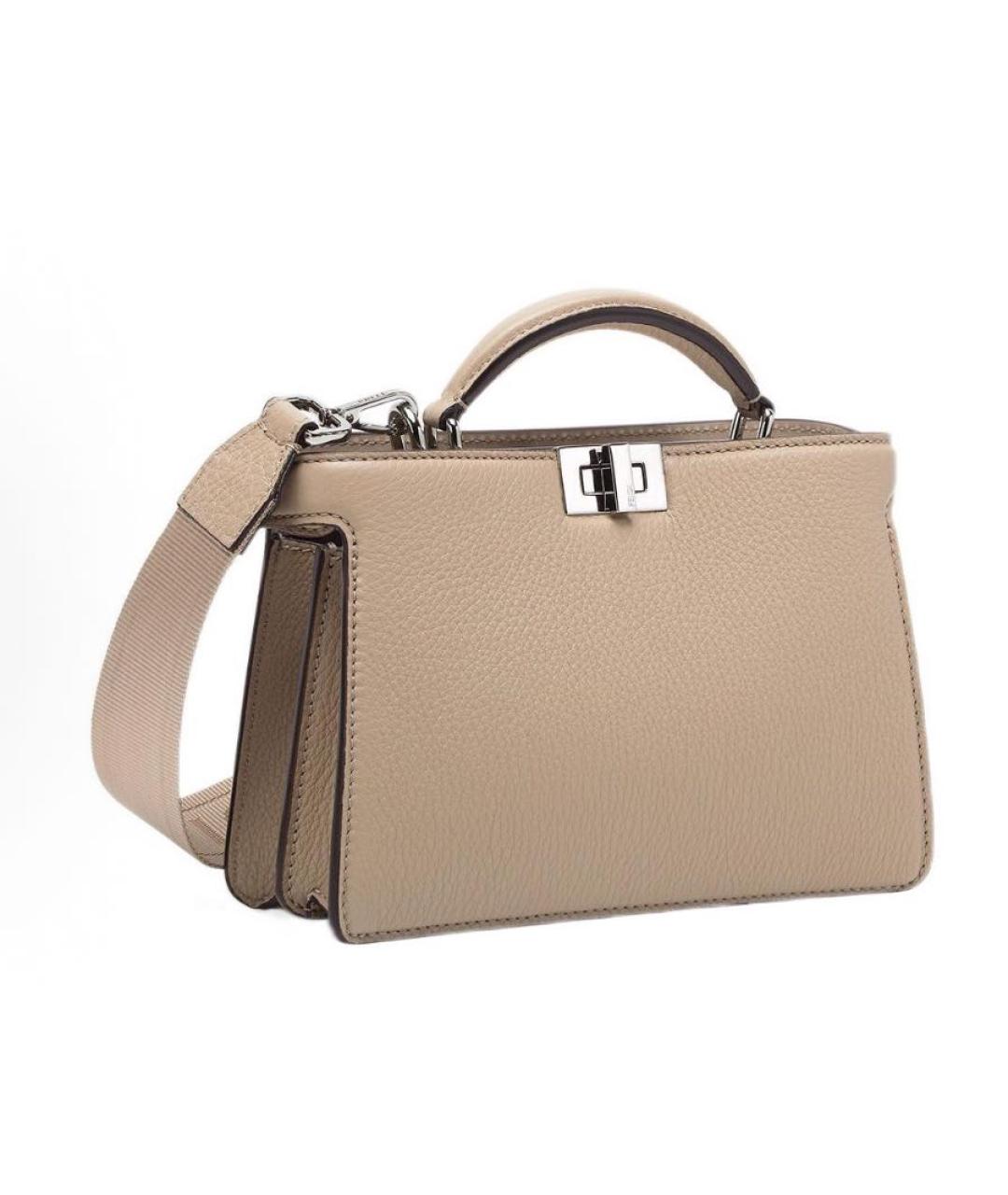 FENDI Бежевая кожаная сумка через плечо, фото 2