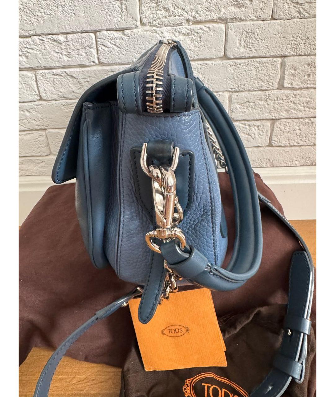 TOD'S Голубая кожаная сумка с короткими ручками, фото 4