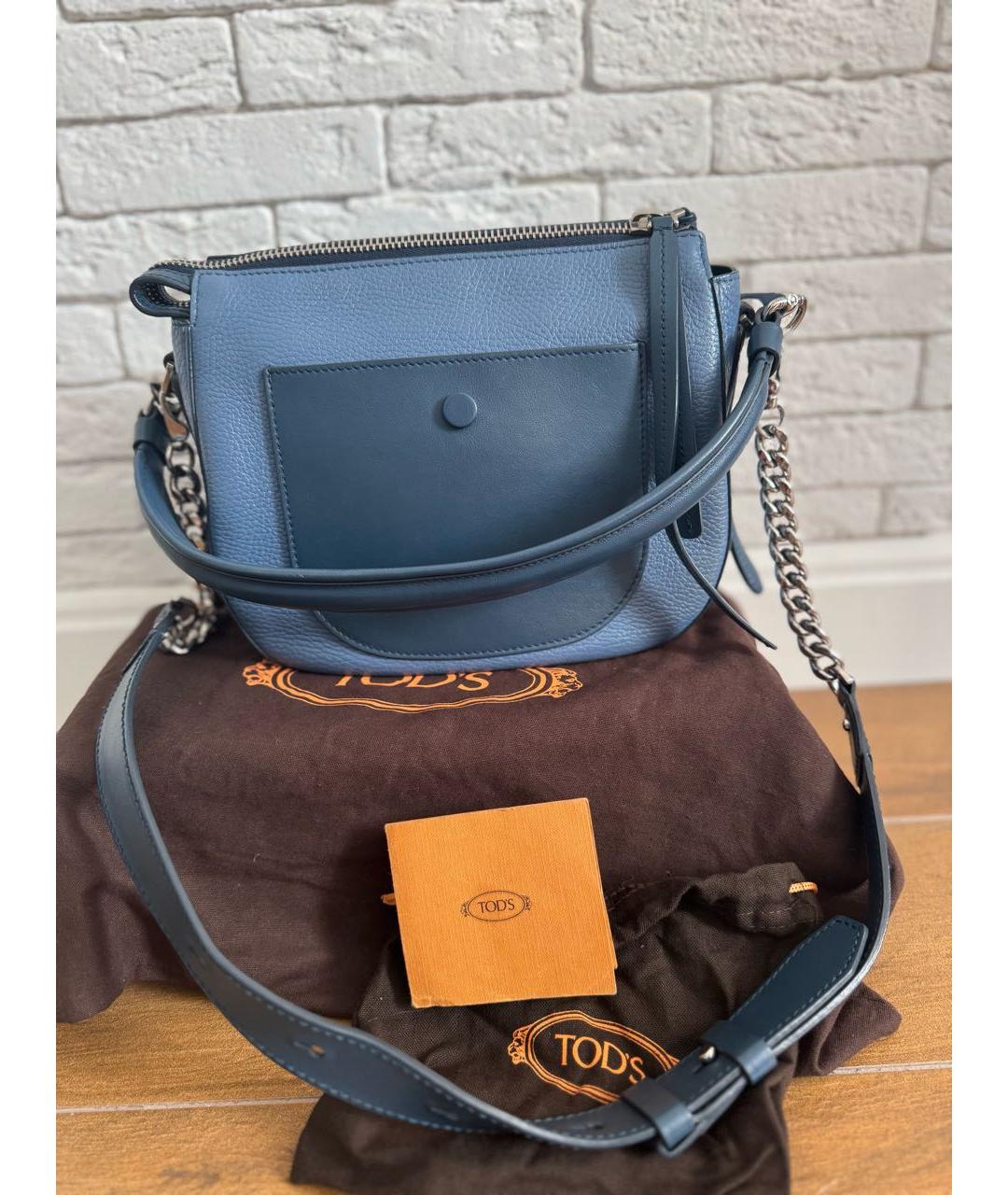 TOD'S Голубая кожаная сумка с короткими ручками, фото 3