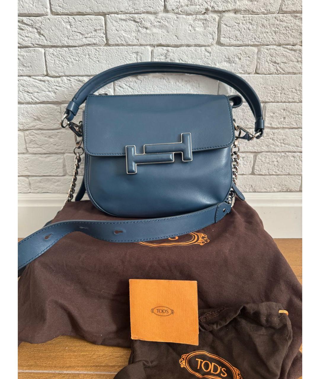 TOD'S Голубая кожаная сумка с короткими ручками, фото 2