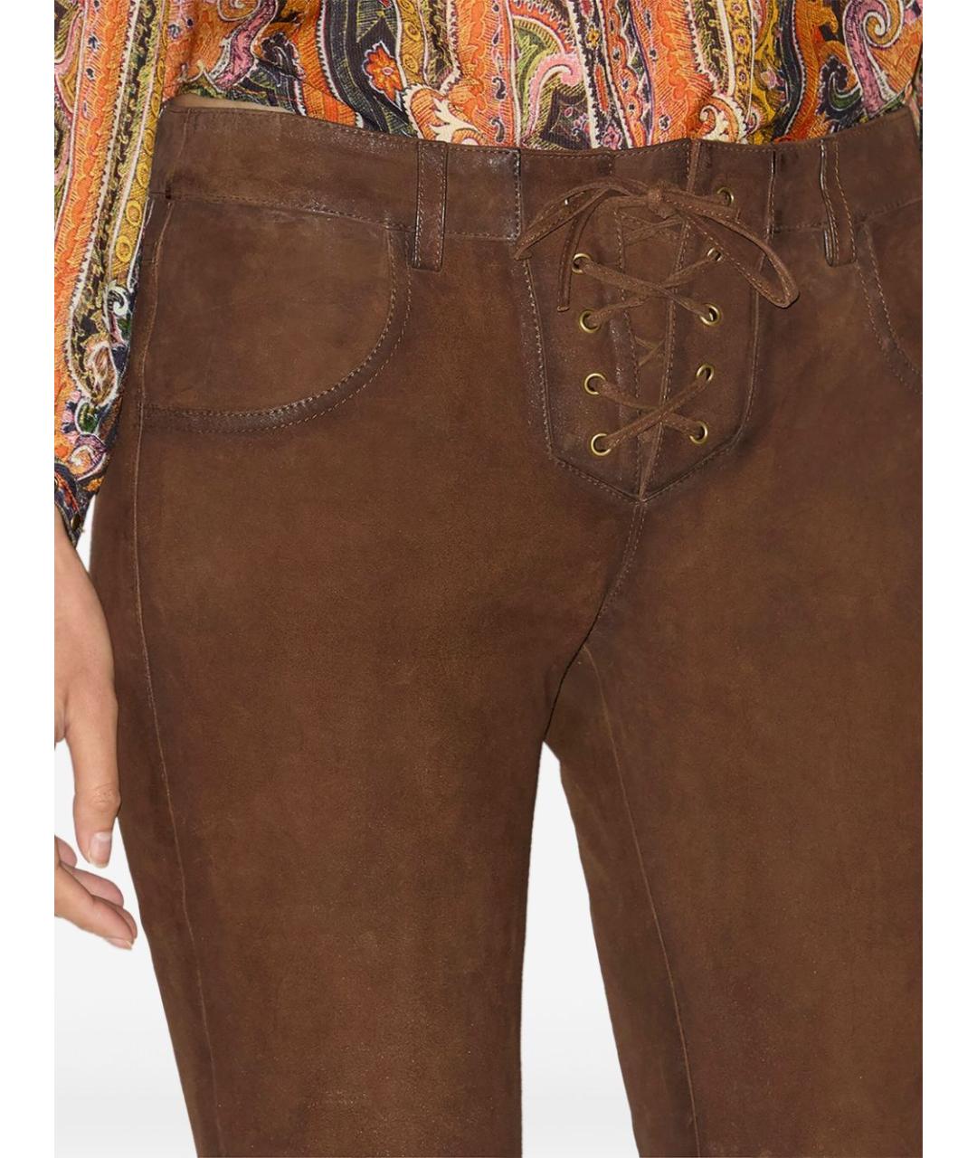 ISABEL MARANT Коричневые кожаные прямые брюки, фото 3