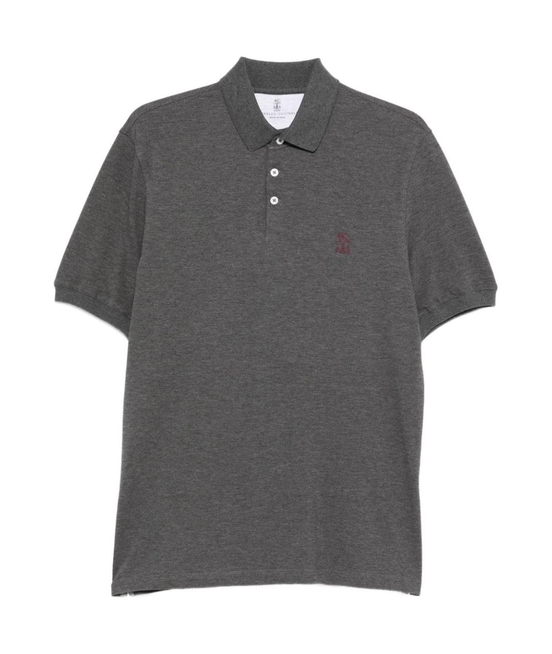 BRUNELLO CUCINELLI Антрацитовое хлопковое поло с коротким рукавом, фото 1