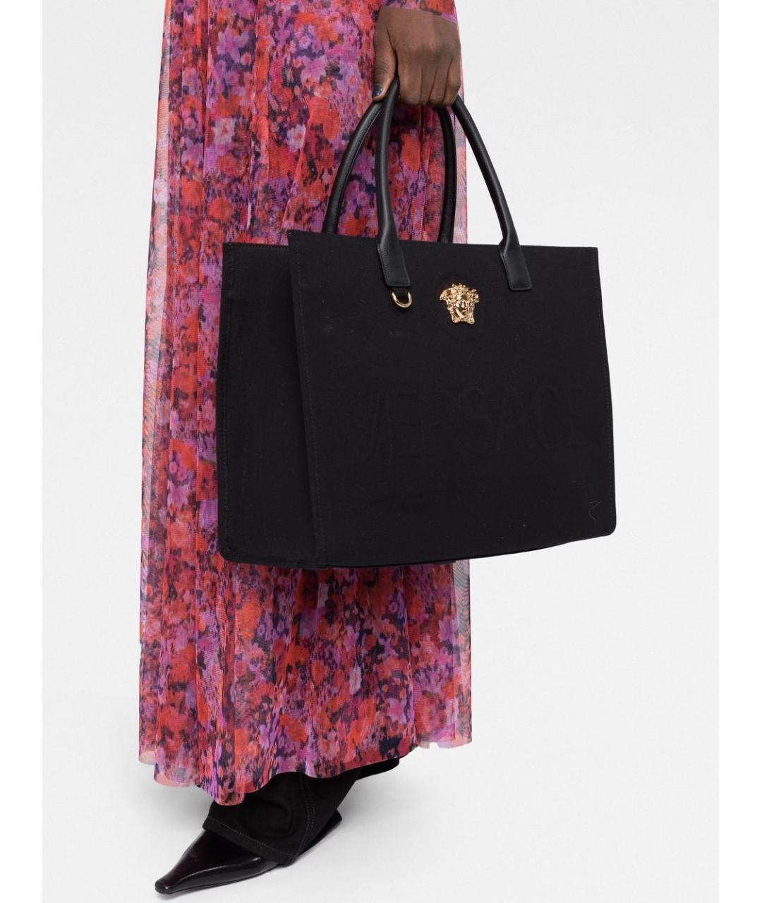 VERSACE Черная тканевая сумка тоут, фото 4