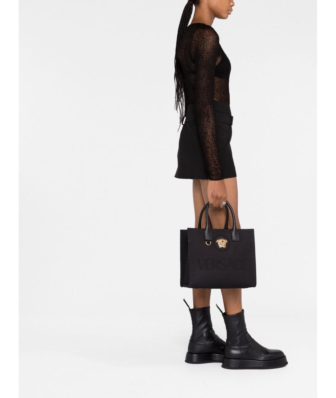 VERSACE Черная кожаная сумка тоут, фото 6