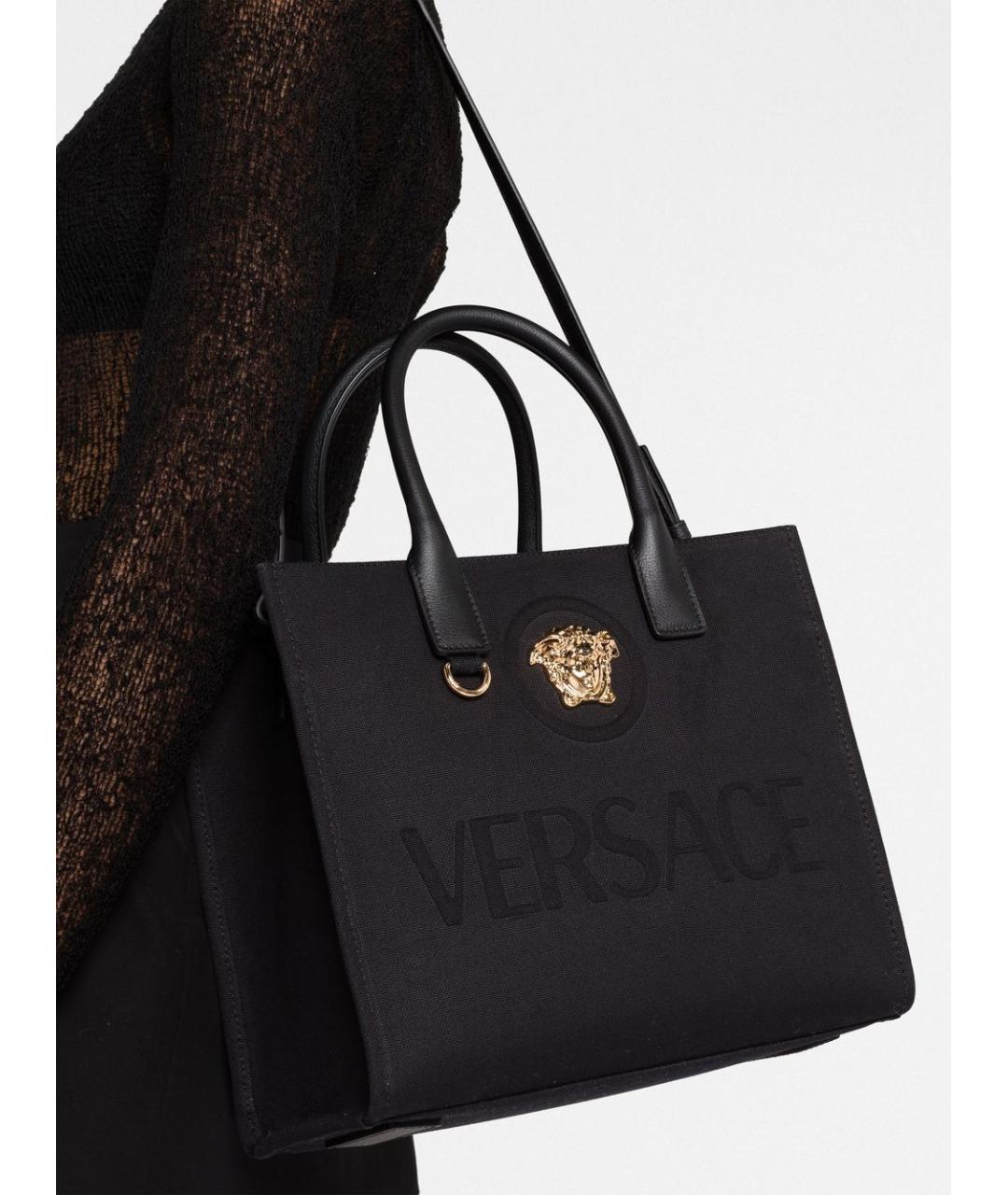 VERSACE Черная кожаная сумка тоут, фото 3