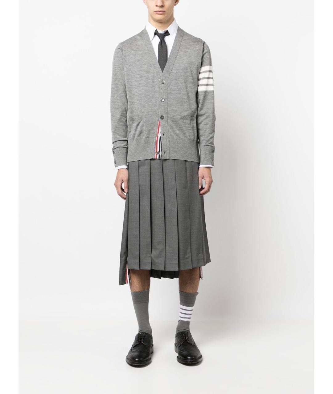 THOM BROWNE Серый шерстяной кардиган, фото 3