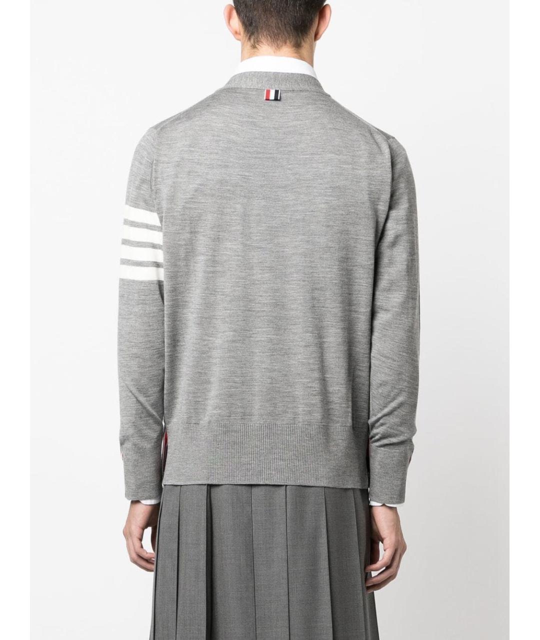 THOM BROWNE Серый шерстяной кардиган, фото 2