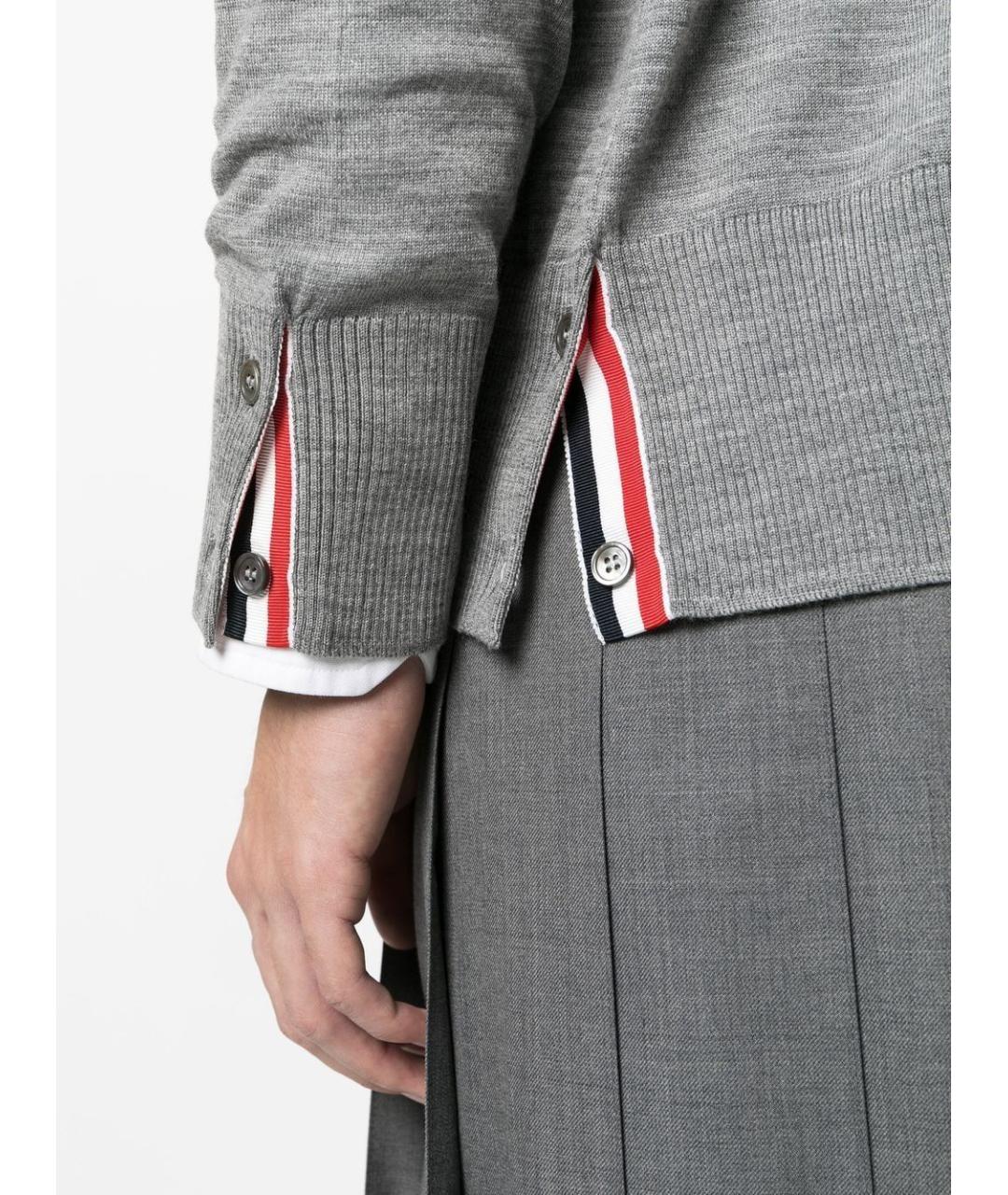 THOM BROWNE Серый шерстяной кардиган, фото 4