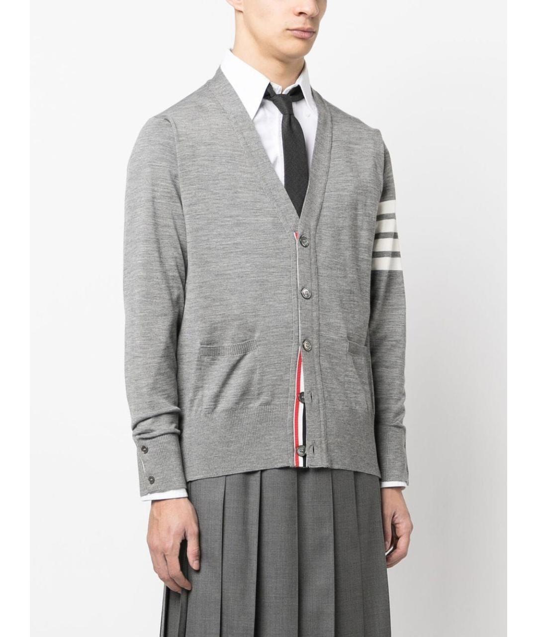 THOM BROWNE Серый шерстяной кардиган, фото 5