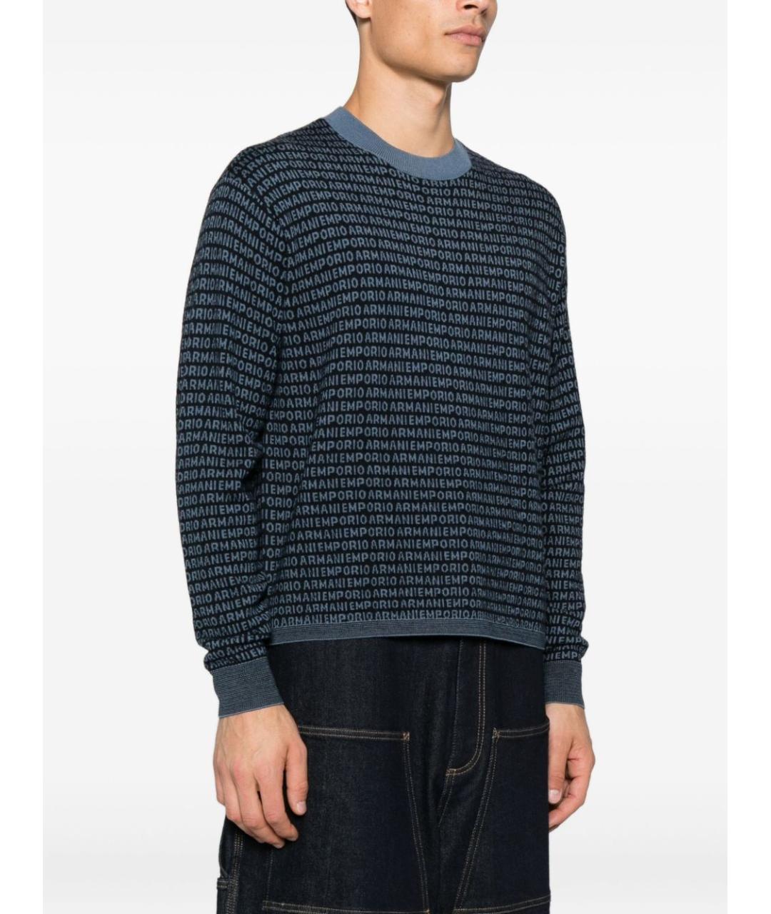 EMPORIO ARMANI Темно-синий шерстяной джемпер / свитер, фото 5
