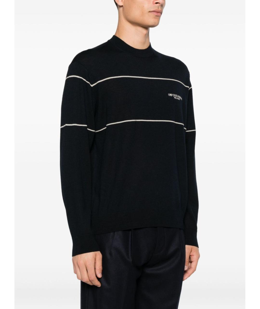 EMPORIO ARMANI Темно-синий шерстяной джемпер / свитер, фото 4