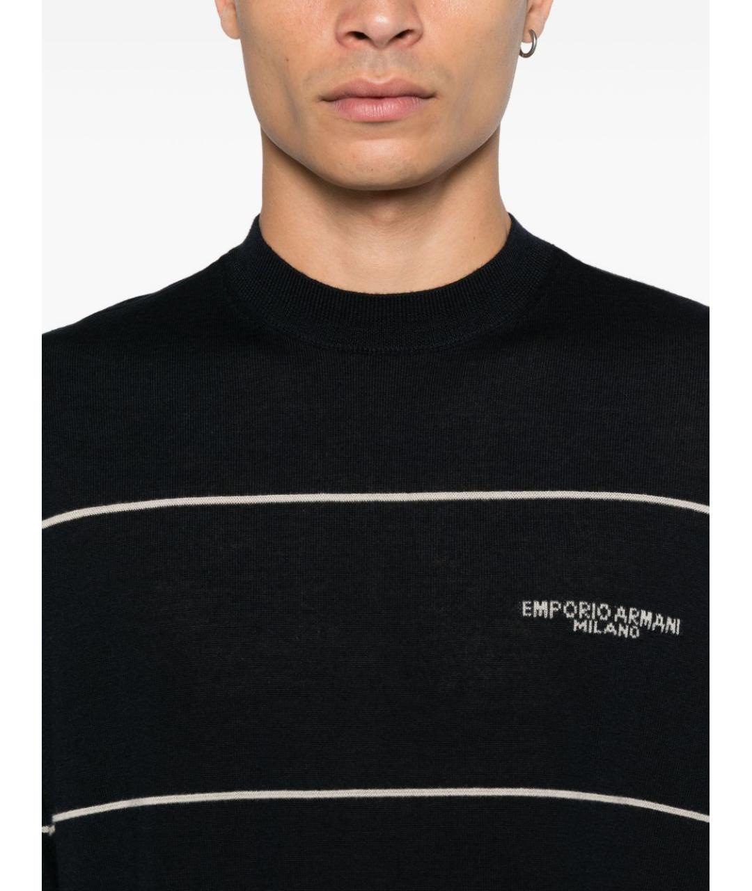EMPORIO ARMANI Темно-синий шерстяной джемпер / свитер, фото 5