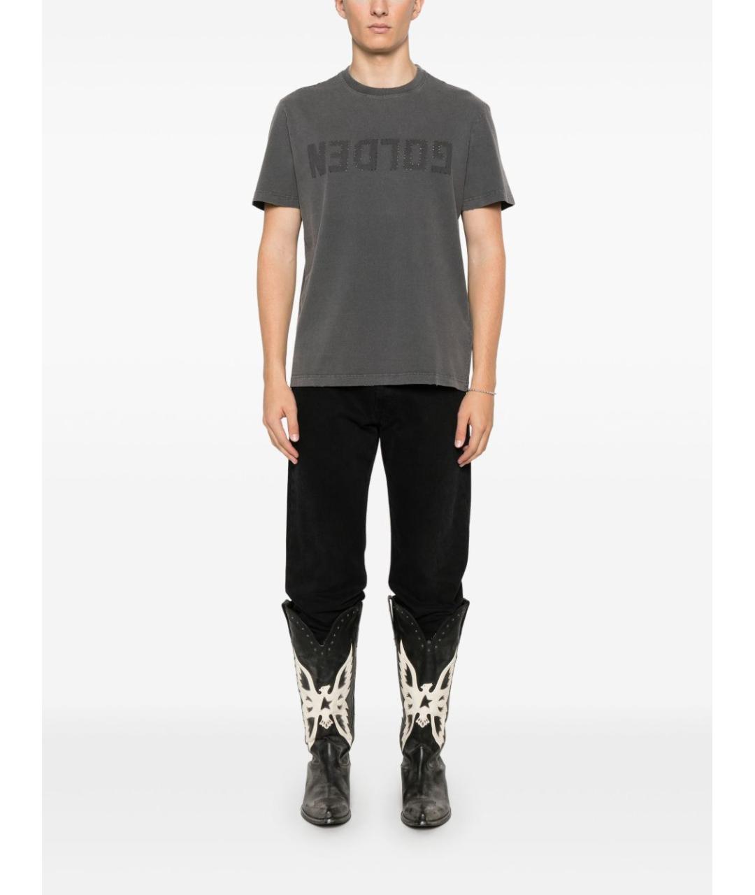 GOLDEN GOOSE DELUXE BRAND Антрацитовая хлопковая футболка, фото 4