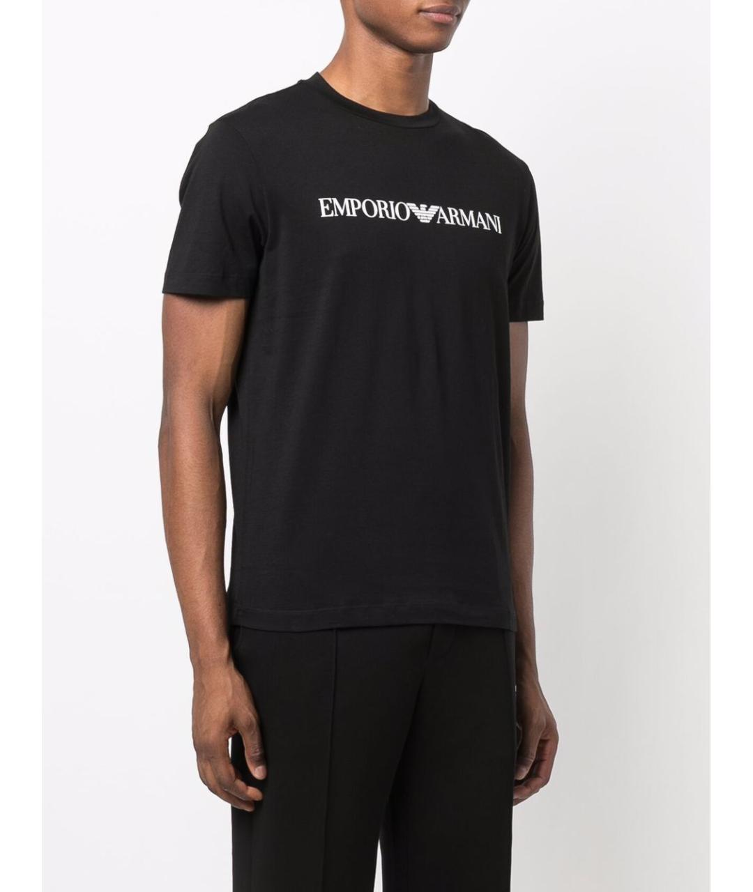 EMPORIO ARMANI Черная хлопковая футболка, фото 2