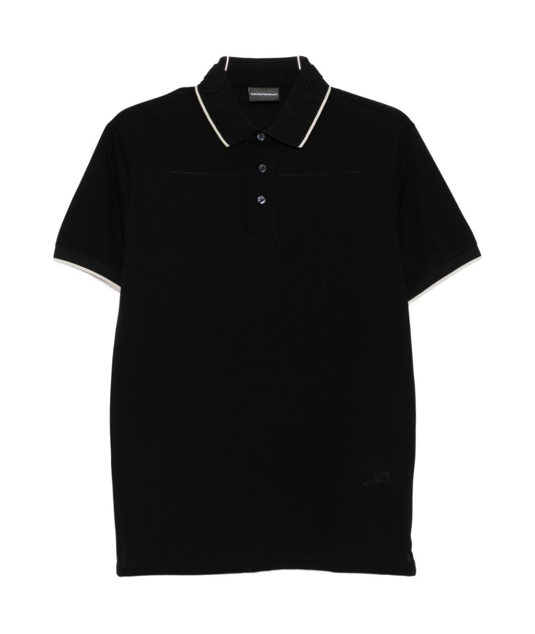 EMPORIO ARMANI Черное хлопковое поло с коротким рукавом, фото 1