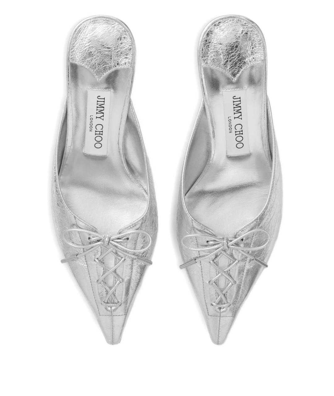 JIMMY CHOO Серебряные кожаные мюли, фото 2