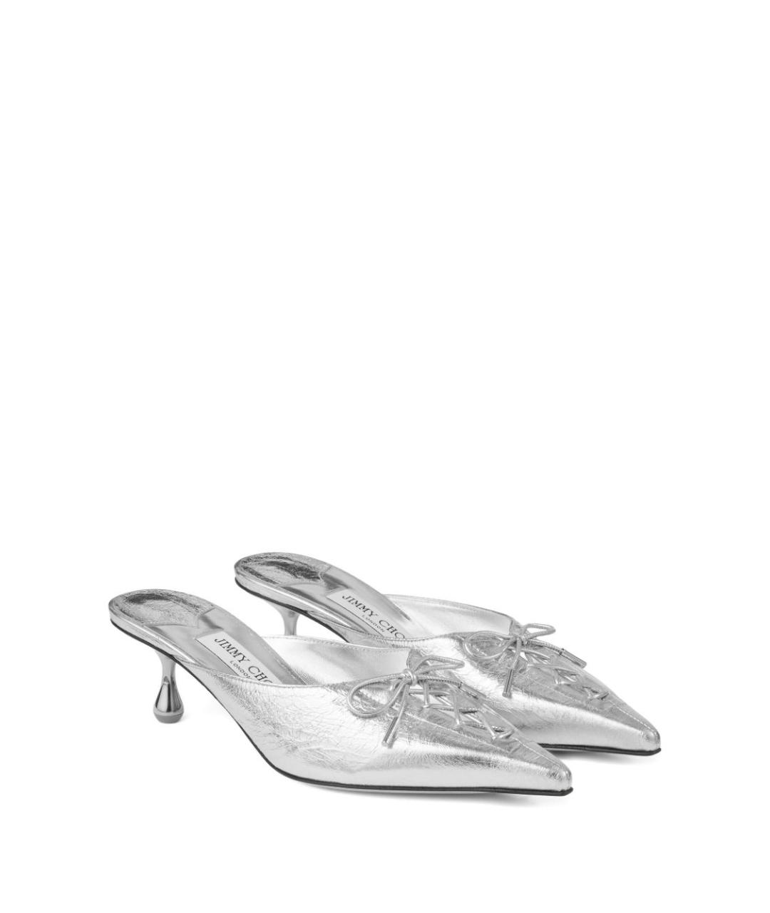 JIMMY CHOO Серебряные кожаные мюли, фото 3