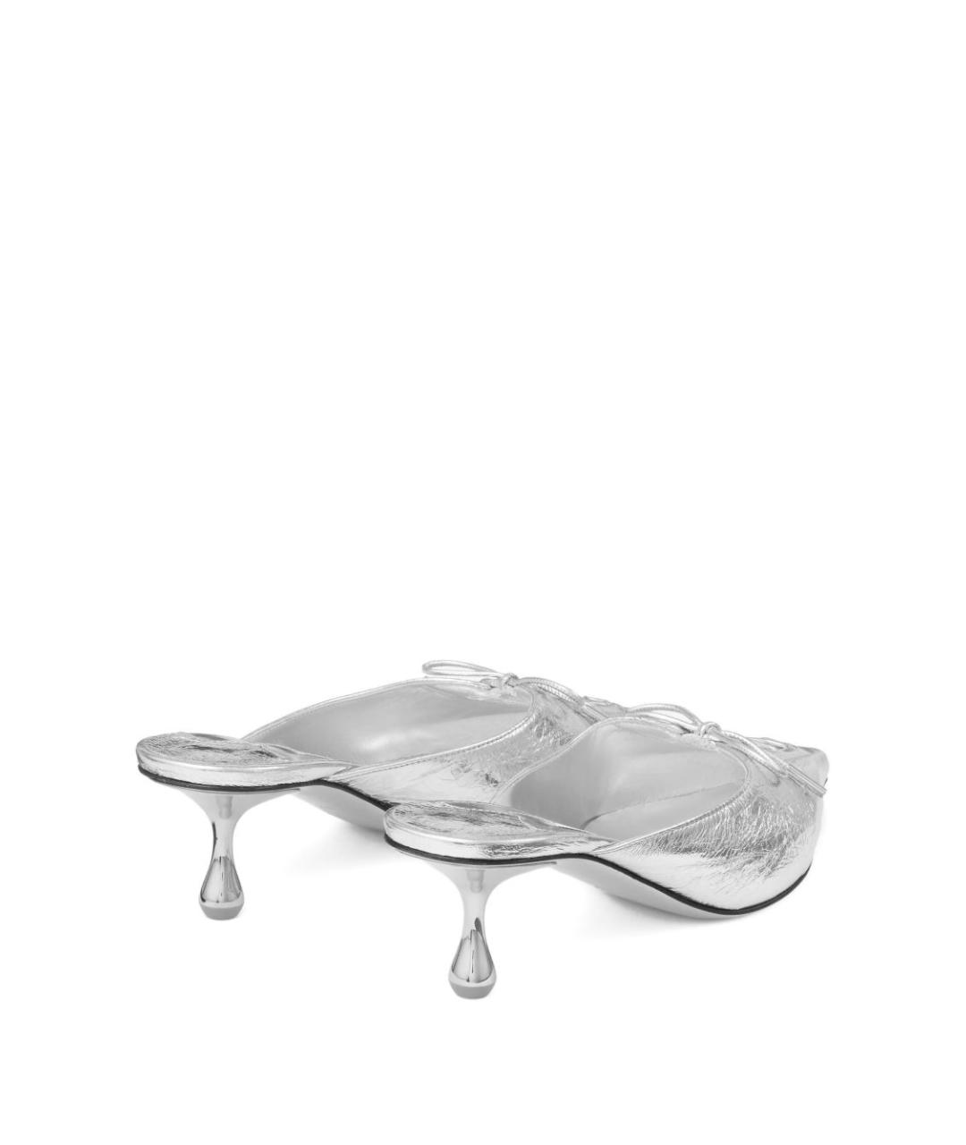 JIMMY CHOO Серебряные кожаные мюли, фото 4
