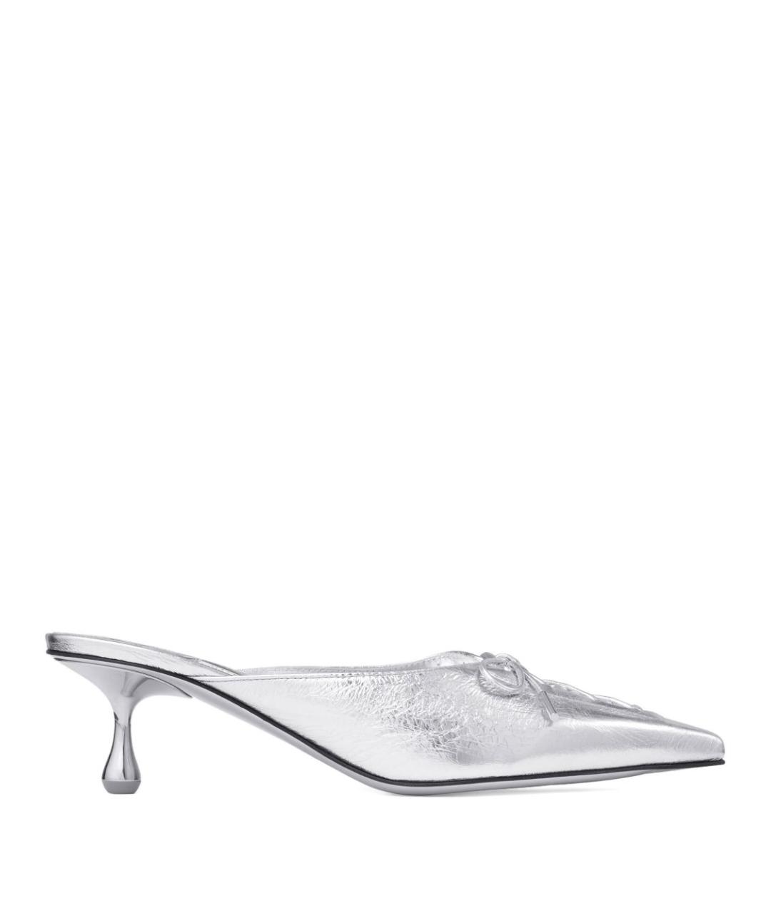 JIMMY CHOO Серебряные кожаные мюли, фото 1