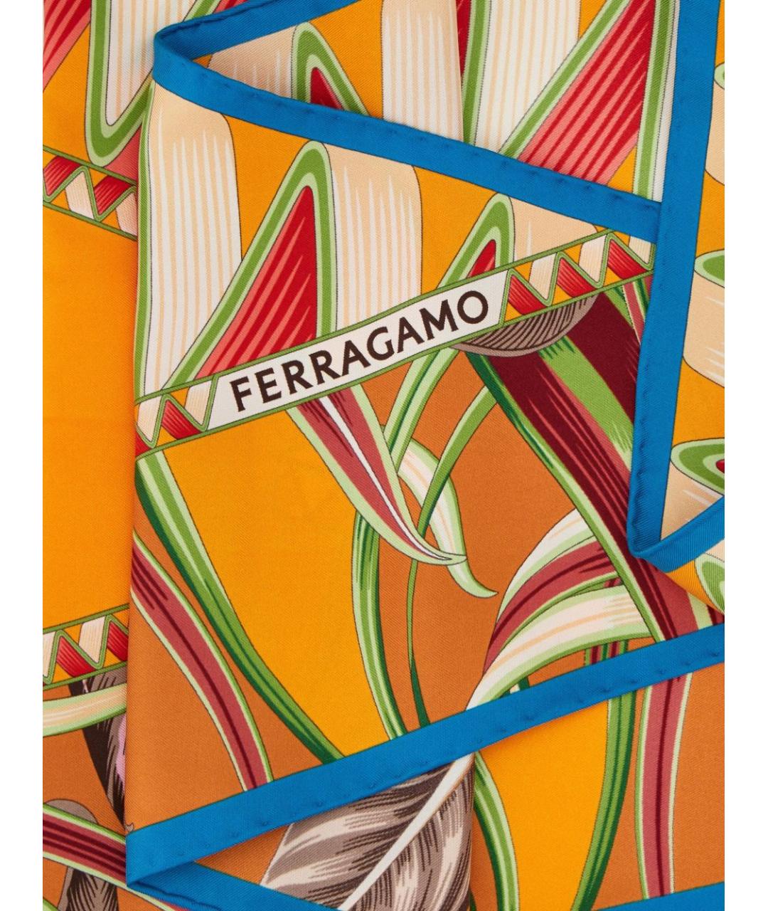 FERRAGAMO Оранжевый шелковый шарф, фото 2