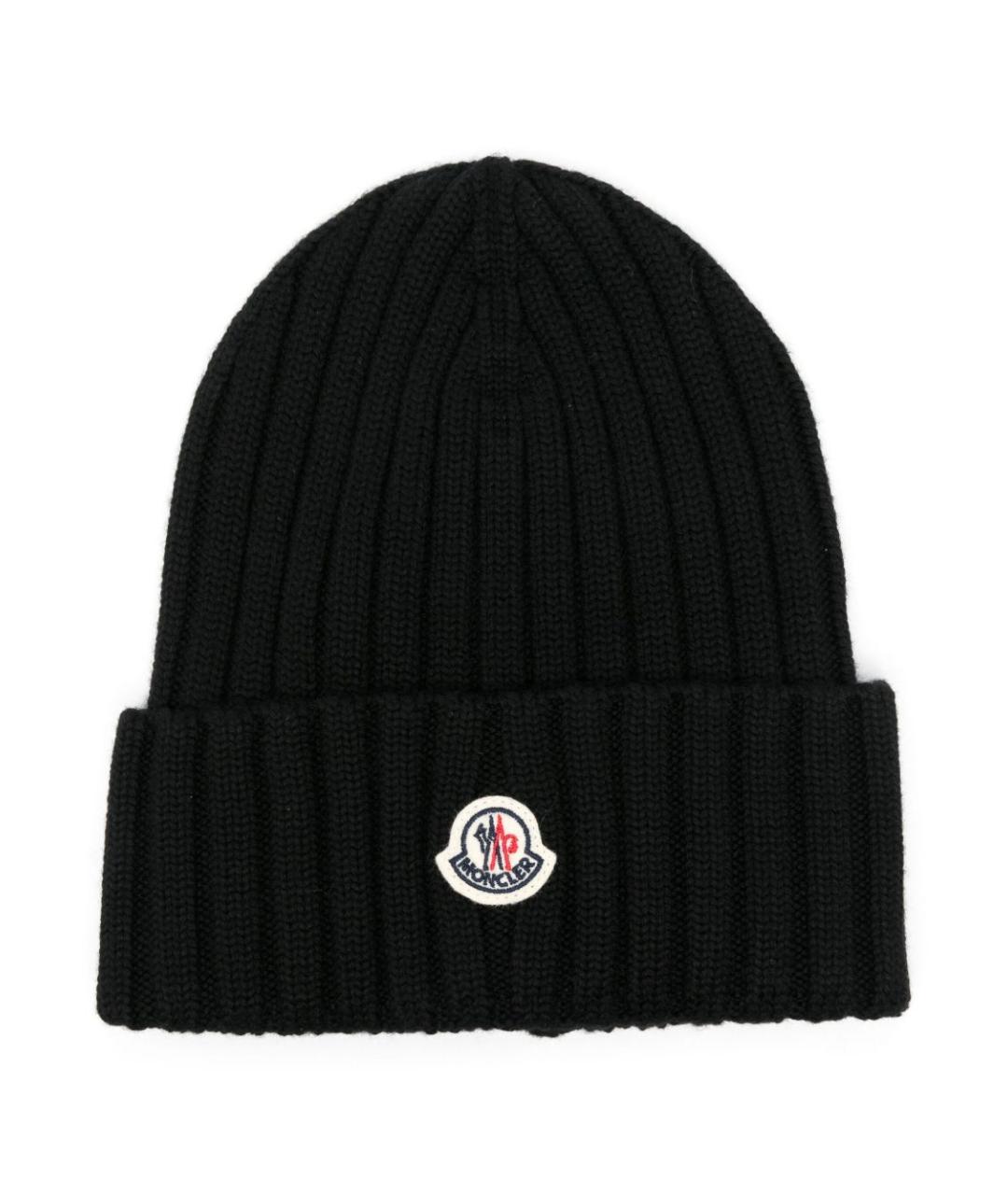 MONCLER Черная шерстяная шапка, фото 1