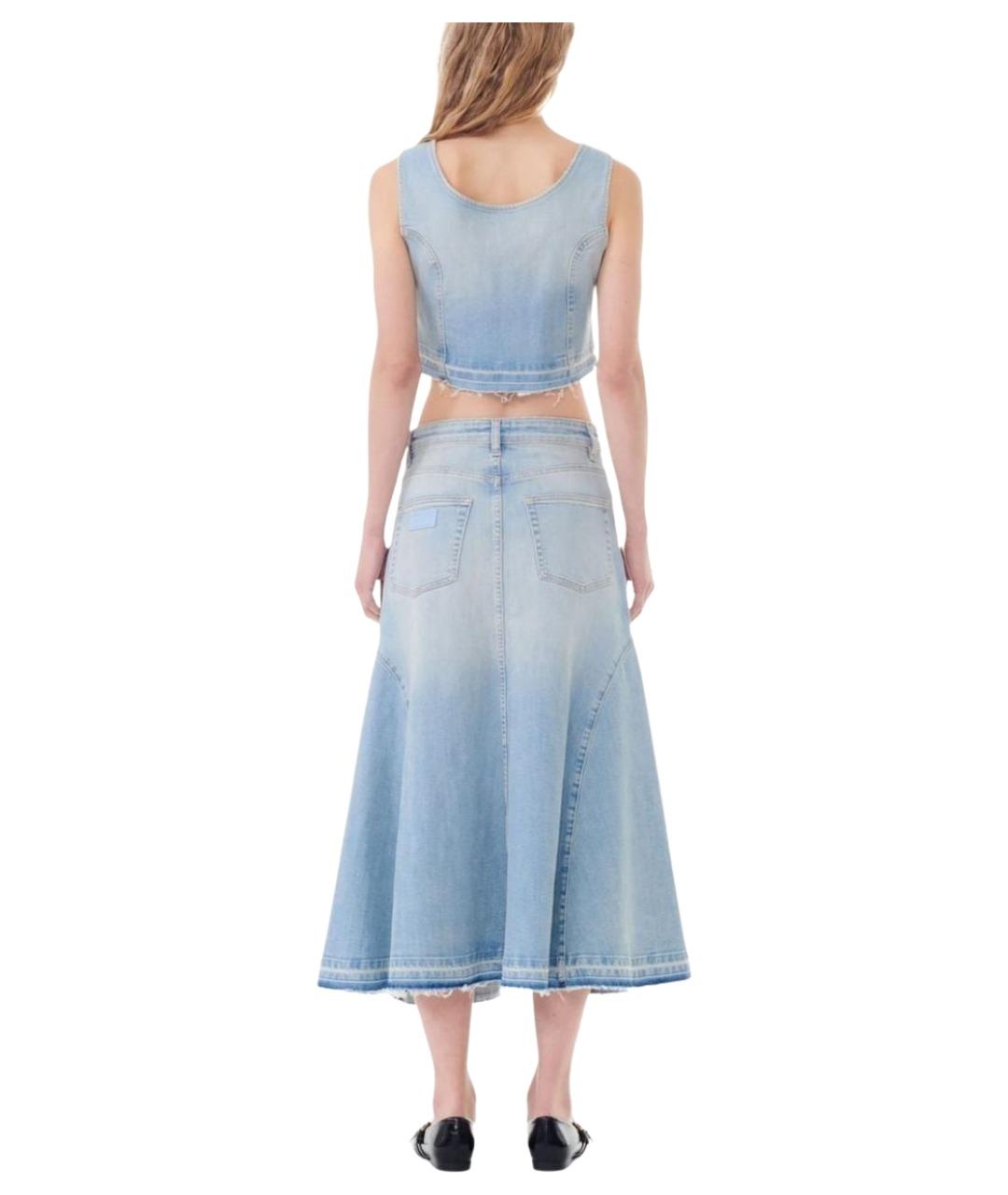 GANNI Голубая хлопковая юбка миди, фото 4