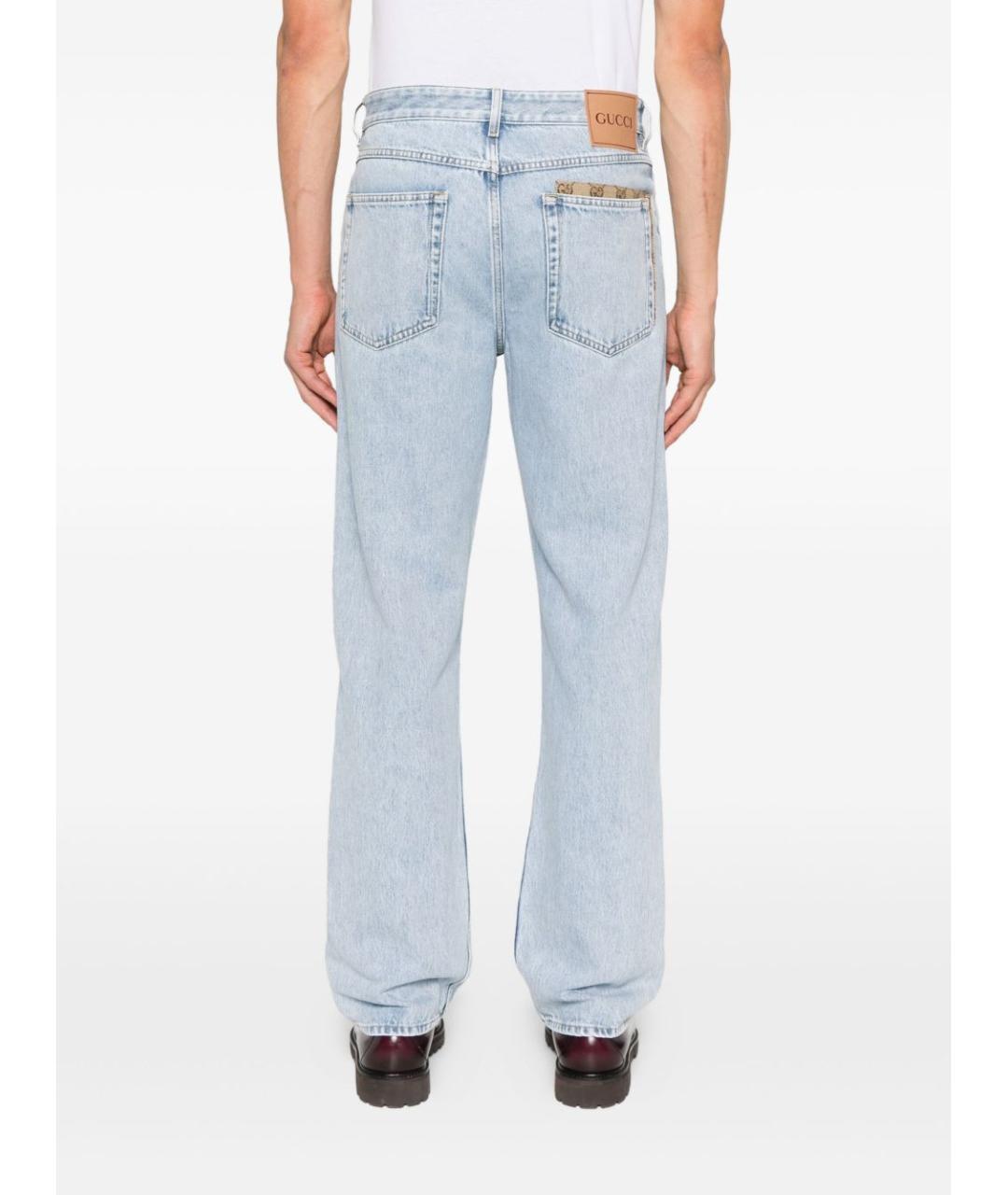 GUCCI Голубые хлопковые прямые джинсы, фото 4
