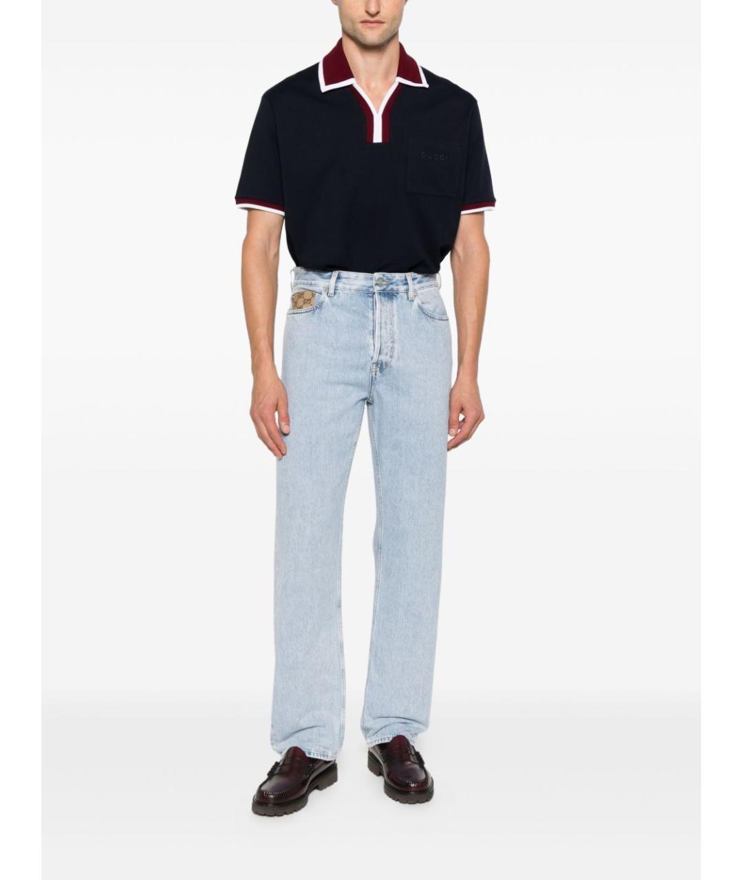 GUCCI Голубые хлопковые прямые джинсы, фото 2