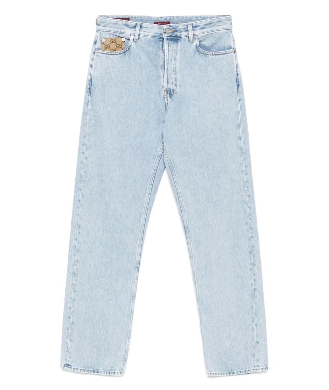 GUCCI Голубые хлопковые прямые джинсы, фото 1